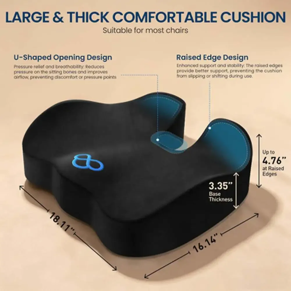 Memory Foam Seat Cushion for Office Chair Car Seat Black Ergonomic Support